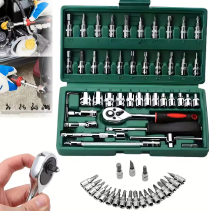 Cnc Bits - 46-delige aandrijfdopset 1/4 inch ratelsleutelset Monteur
